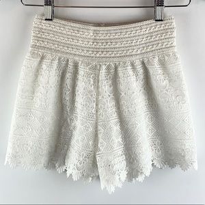 White Embroidered High Waist Lace Boho Shorts